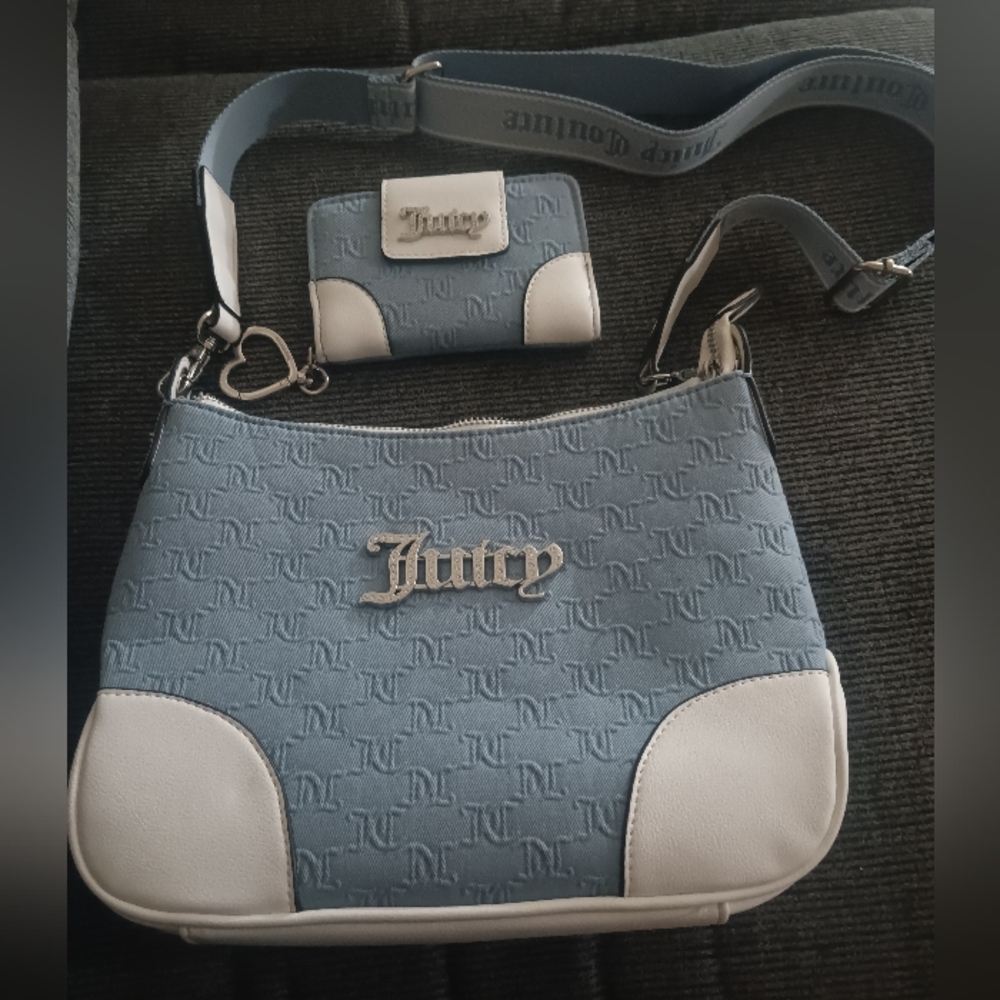Juicy Couture Blue and White Crossbody Bag